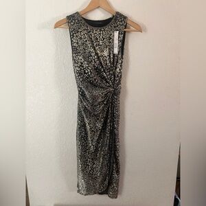 T Tahari Black and metalic Patterned Midi Dress